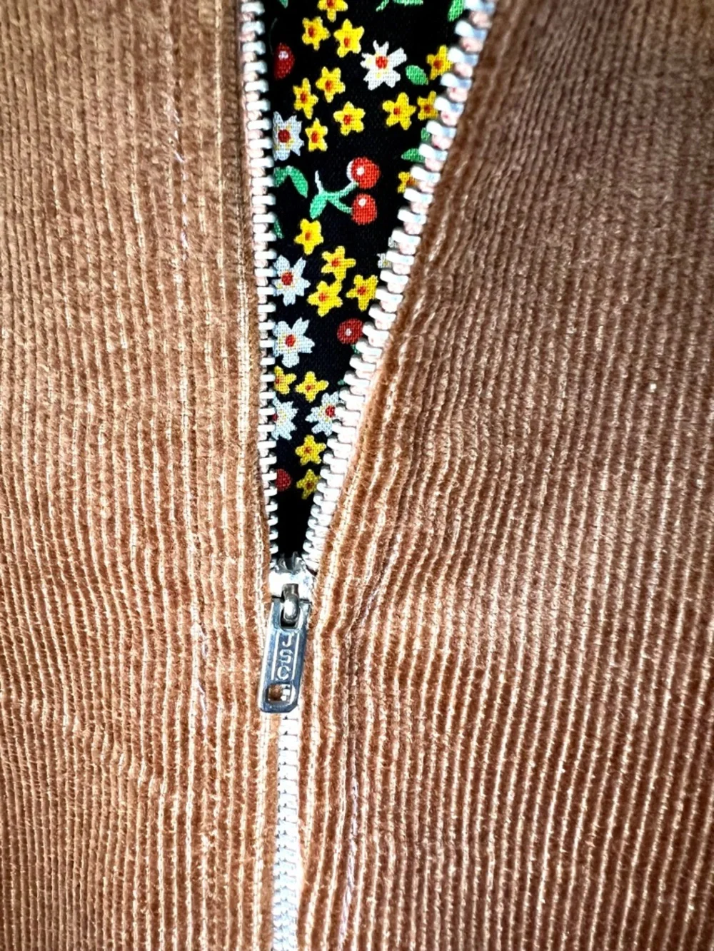 Corduroy Garment Storage Bag in Brown Corduroy with calico/floral lining